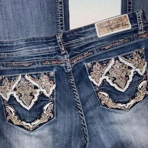 vtg y2k grace in la embellished pocket low rise ‘easy fit’ bootcut jeans, sz 32”